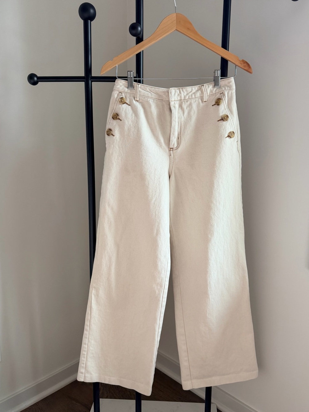 Vero Moda Margo 100% Cotton High Rise Wide Leg Jeans Cream